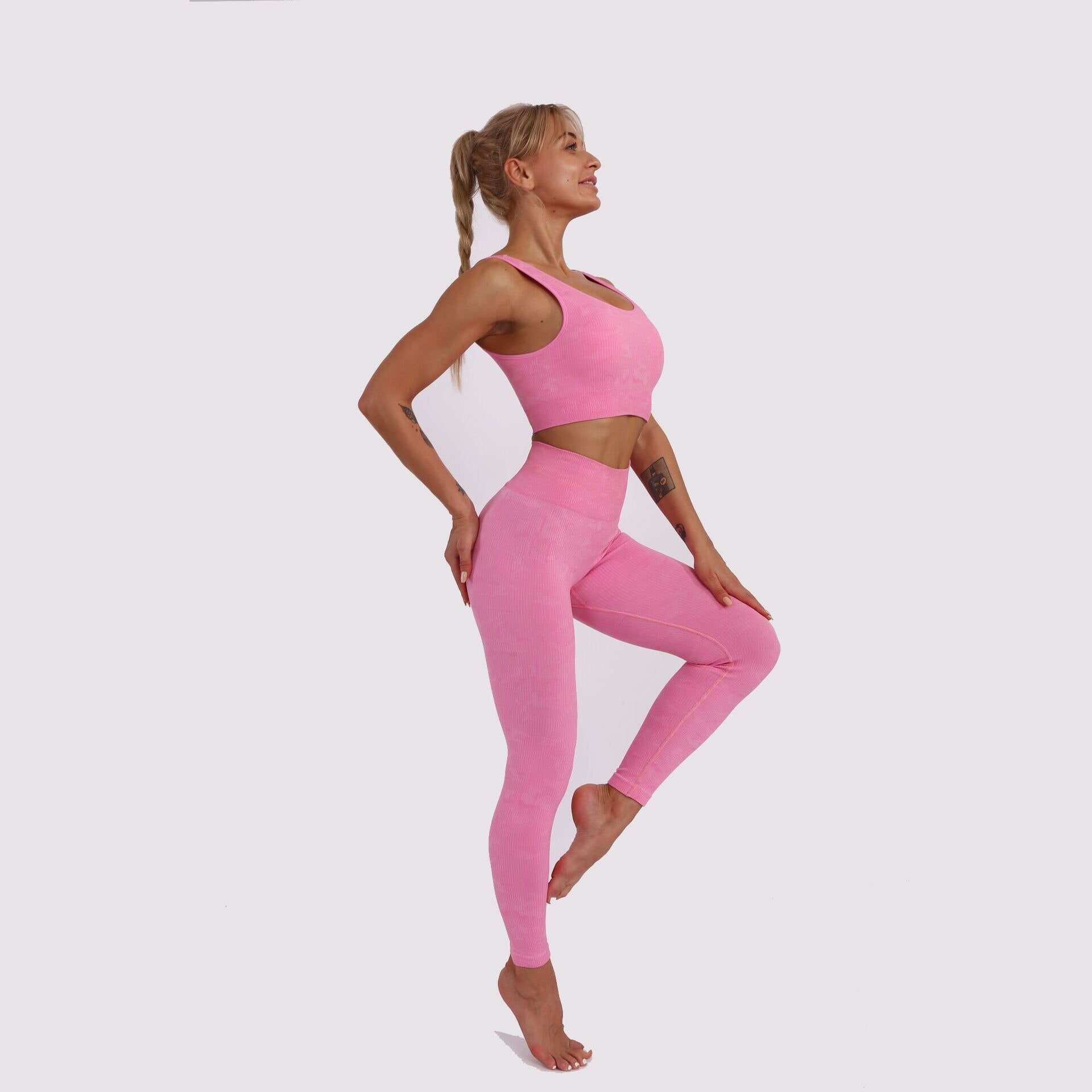Autumn Fluorescence Seamless Yoga Suit Fashion Workout Push Up Gym Fitness Tracksuit Tank Crop Top Leggings Two Piece Set Outfit - GilloServ