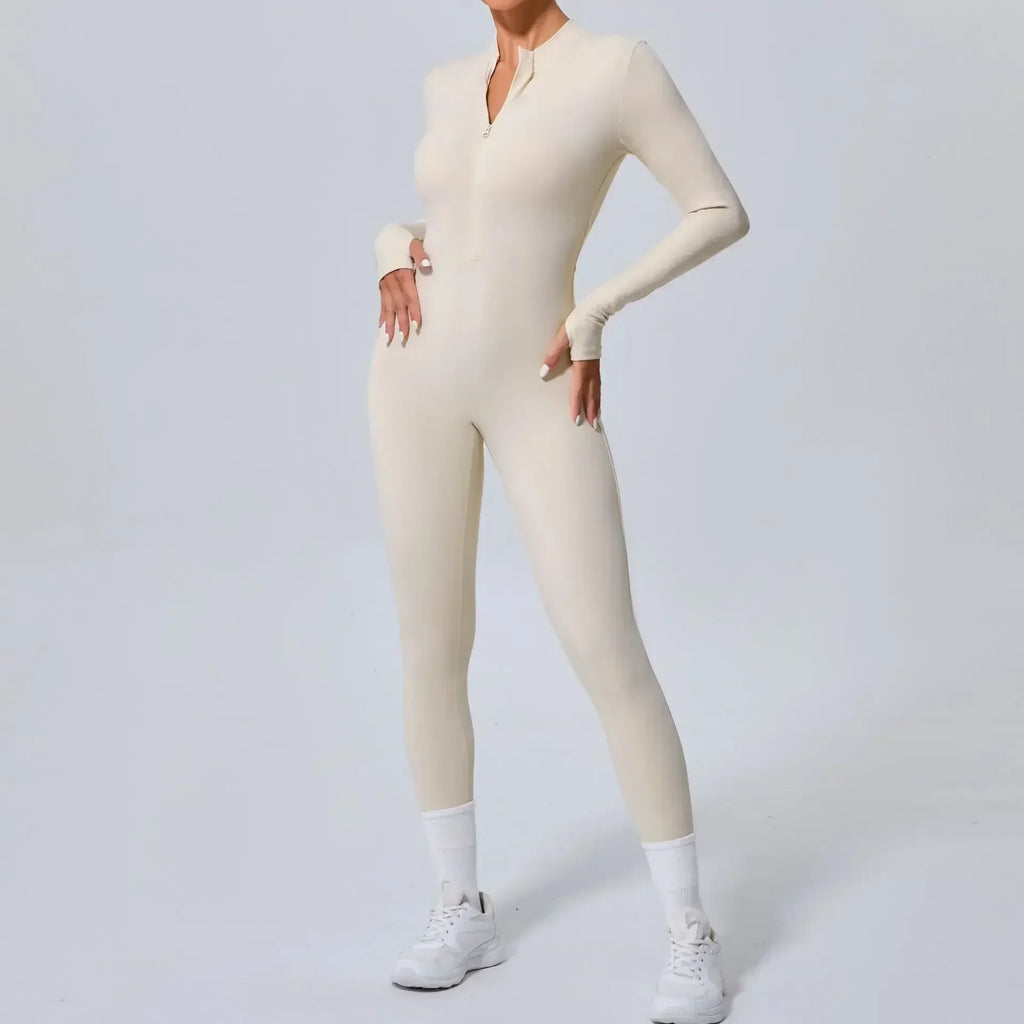 Seamless Yoga Jumpsuits Sports Fitness Hip-lifting Skinny Long-sleeved Zipper Winter Workout Gym Leggings Sportswear for Women - GilloServ