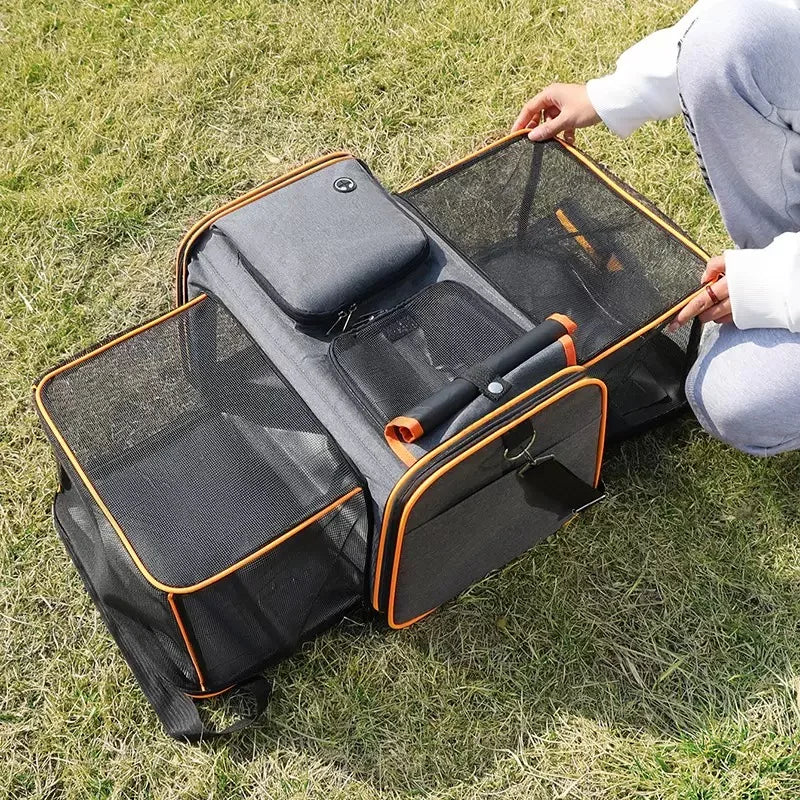 Reversible Expandable Cat and Dog Carrier - with fleece pad and pockets Travel Pet Carrier Portable outdoor carrying cat bag - GilloServ