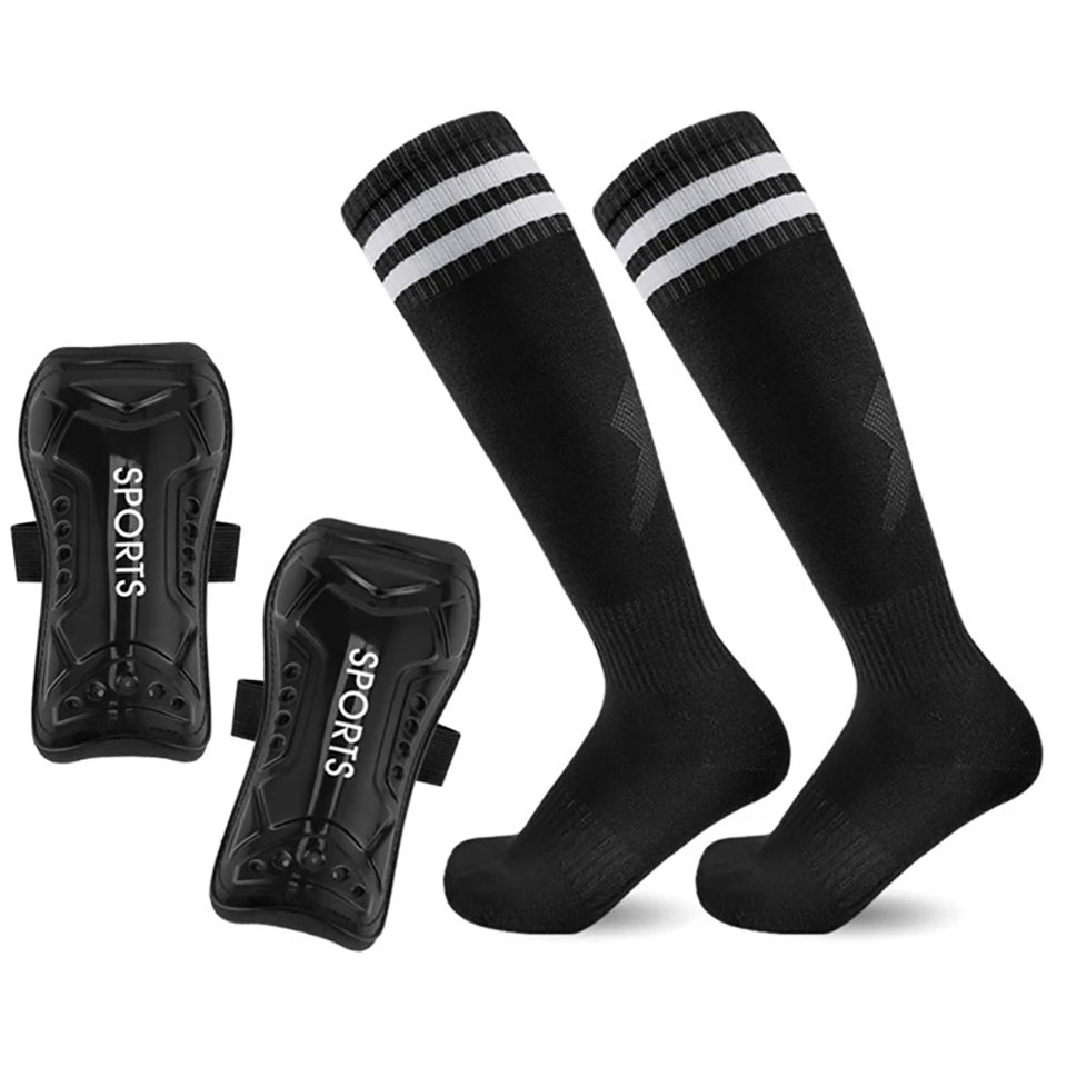 1Pair Soccer Shin Guards Socks Set Football Over Knee Length Socks - GilloServ