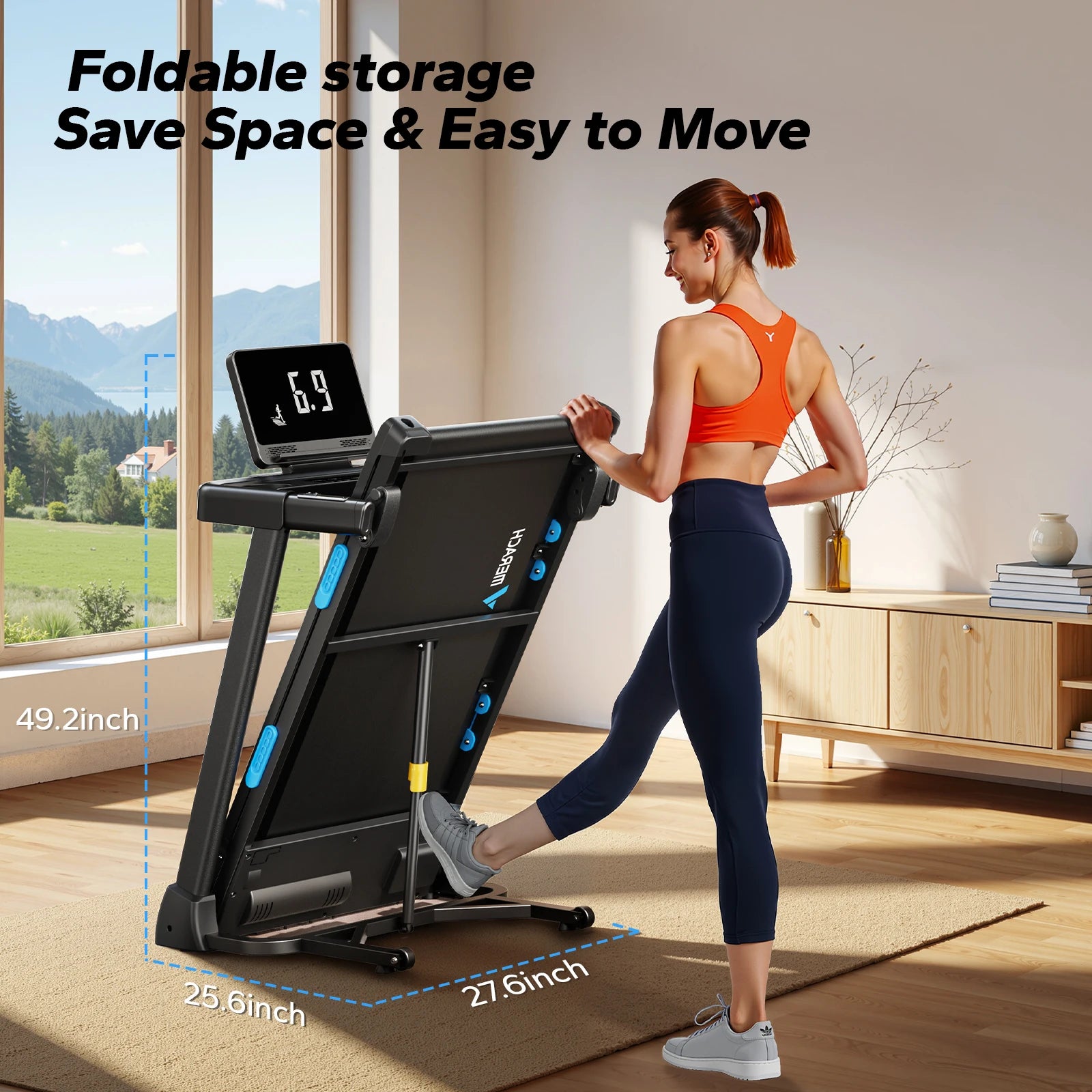 MERACH Foldable Treadmill T12 Incline Quiet Treadmills Double Deck Technology 4 Silicone Shock Cushion Heart Rate Monitoring - GilloServ