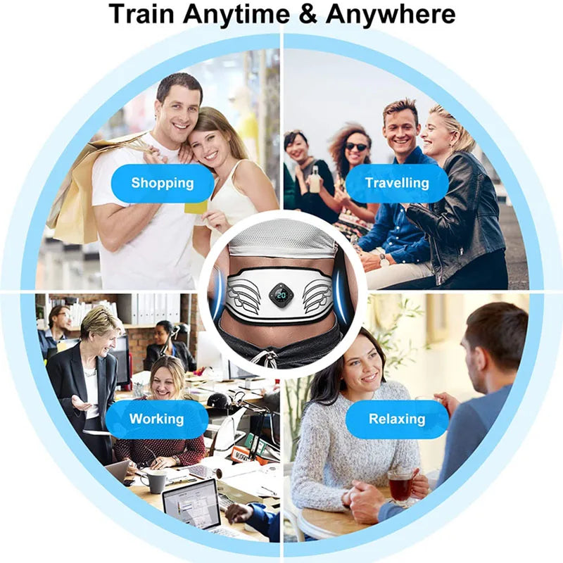 Smart EMS Ab Belt, Core Trainer with Fat Burn Tracking, Gel-Free Waist Trimmer for Gym/Home, Men & Women Weight Loss Solution - GilloServ