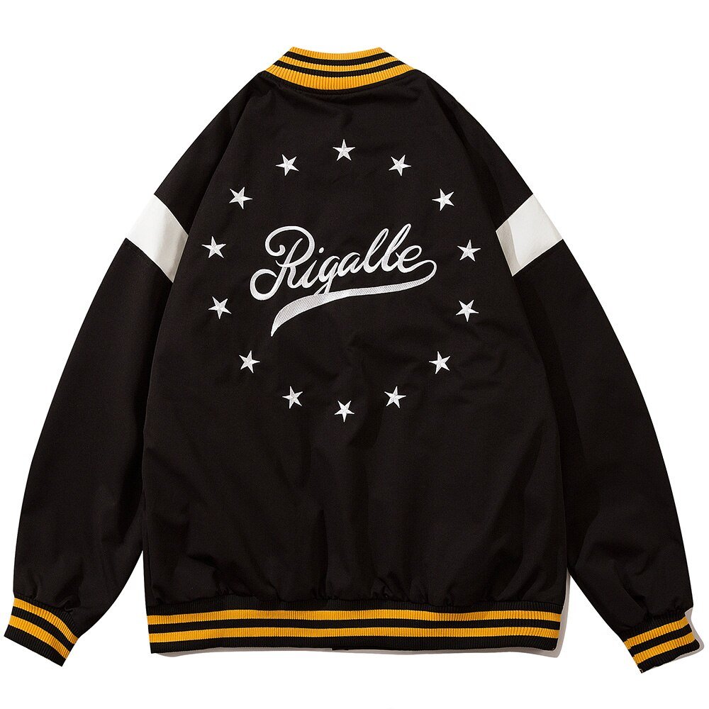 Baseball Jacket Men Star Embroidery Patchwork Bomber Coats - GilloServ