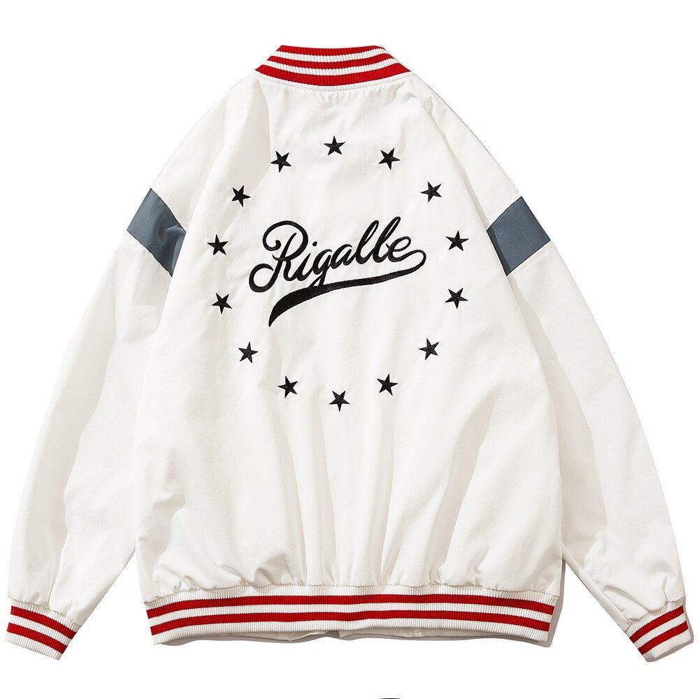 Baseball Jacket Men Star Embroidery Patchwork Bomber Coats - GilloServ