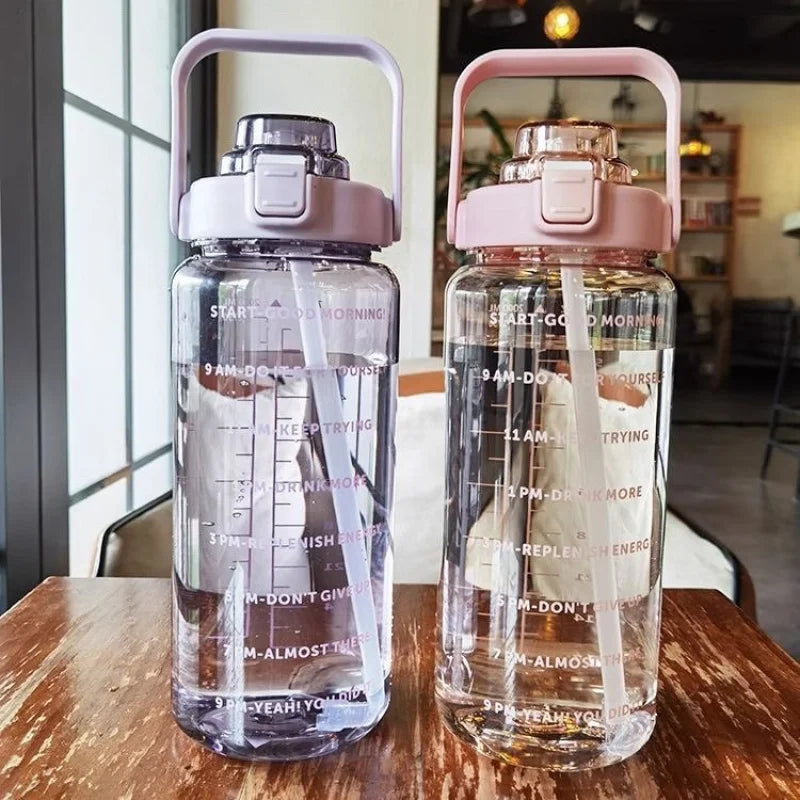 2 Liters Straw Plastic Water Bottle Large Capacity Bottle
