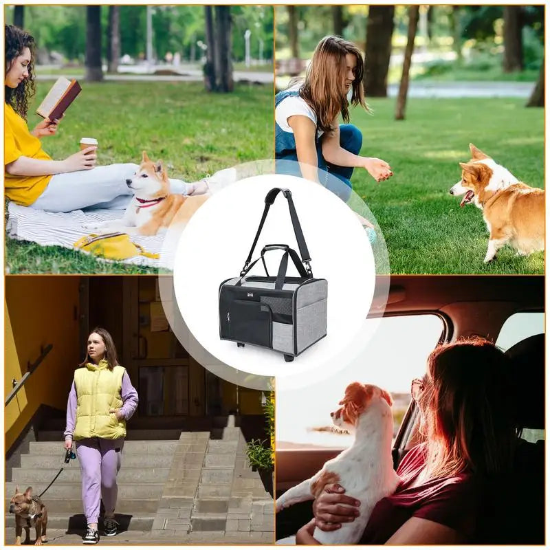 Rolling Pet Carrier Airline Approved Pet Carrier With Wheels Shoulder Bag For Dog/Puppy/ Kitten/ Outdoor Adventure Travel - GilloServ
