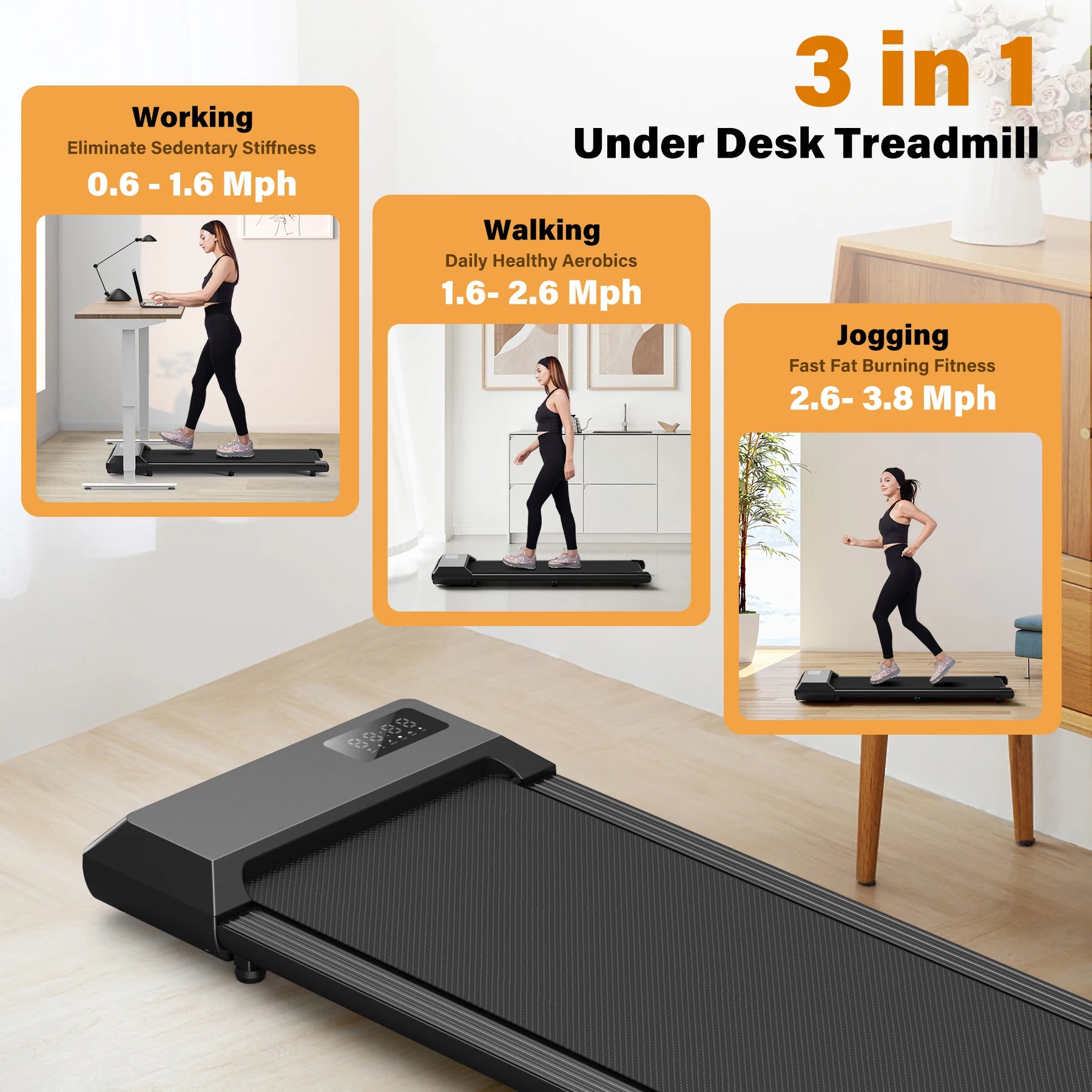 Smart Under Desk Treadmill for Home Office,Treadmill with APP&Remote Control, LCD Screen, Quiet Walking Jogging Exercise Machine - GilloServ