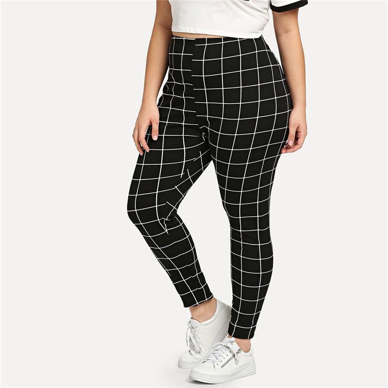 Black And White Plaid Women Legging - GilloServ