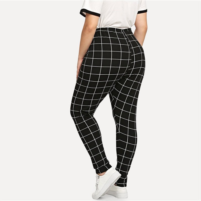 Black And White Plaid Women Legging - GilloServ
