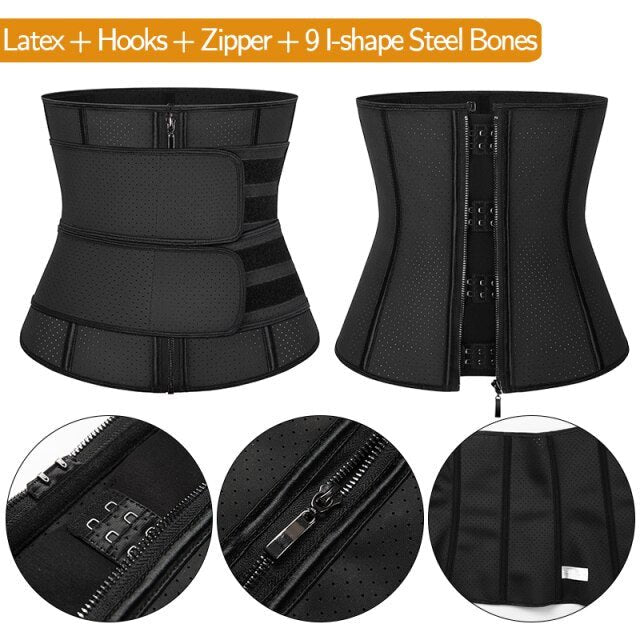 Boned Latex Waist Trainer Corsets for Women Weight Loss Body Trimmer Belt Slimming Shaper Workout Faja Compression Sweat Girdles