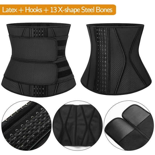 Boned Latex Waist Trainer Corsets for Women Weight Loss Body Trimmer Belt Slimming Shaper Workout Faja Compression Sweat Girdles