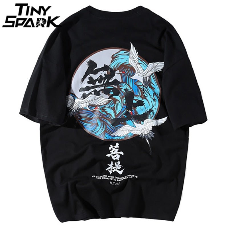 Crane Print T Shirts Mens Hip Hop T-Shirt