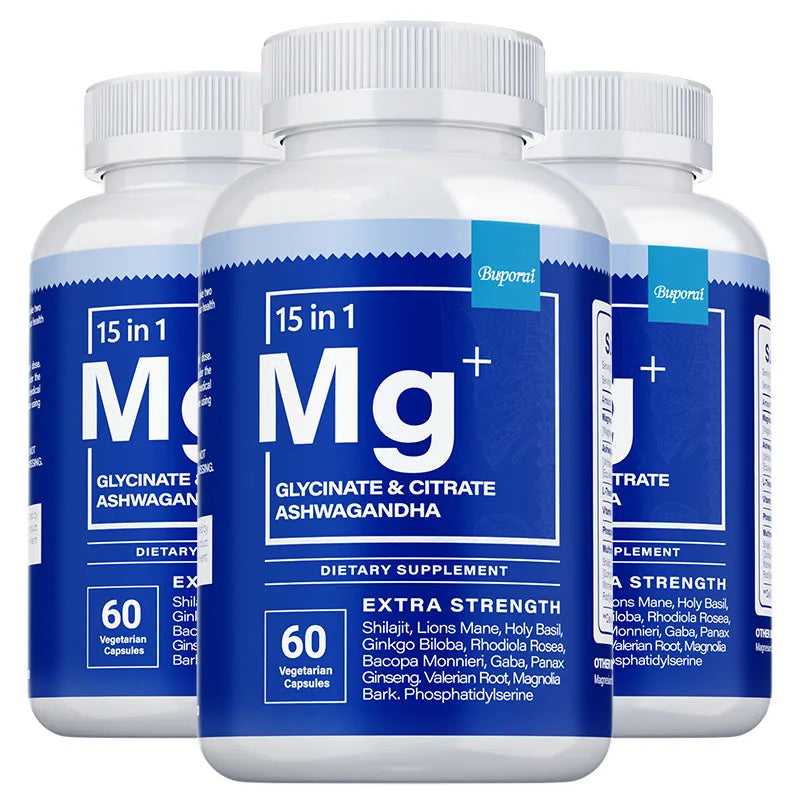 Magnesium + Ashwagandha Supplement - with Magnesium Citrate, Reduce Stress,Promote Adrenal Health, for Sleep,Heart & Bone Health - GilloServ