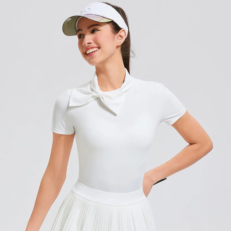 New Golf Clothing Bow Collar Tennis Top Short-sleeve Quick-Dry Golf T-shirt Sportswear - GilloServ