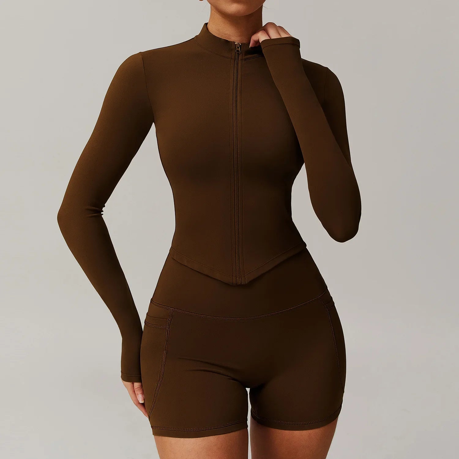 Yoga Coat Top Solid Color Women's Sports Wear Long Sleeve Thickened Warm Half High Collar Zipper Fitness Wear Gym 2025 New - GilloServ