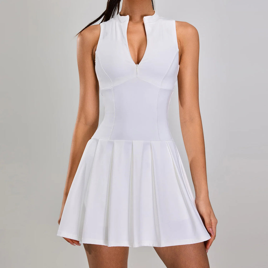 Zipper Sleeveless Tennis Dress Yoga Bodysuit Women's Jumpsuits Skirt Yoga Set Gym Workout Sports Running Fitness Clothes - GilloServ