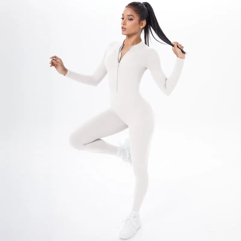 Women's Yoga Bodysuit Half Zip Front Open Back Butt Lift - GilloServ
