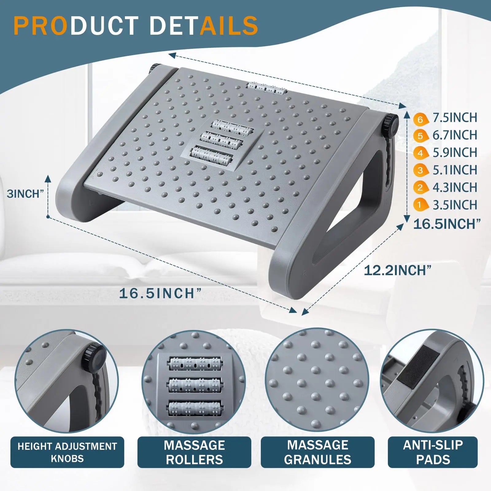 Foot Rest for Under Desk at Work,Adjustable Height Foot Rest Portable Under Desk Foot Stool for Home,Office - GilloServ