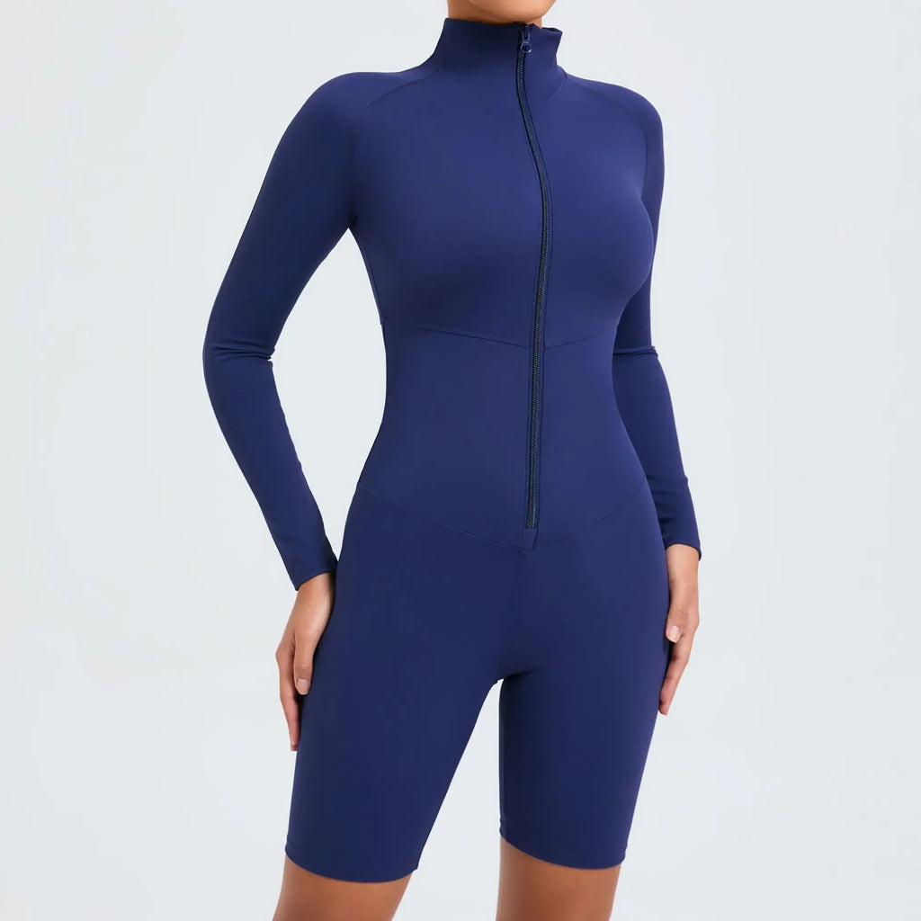 Women Zip-Up Yoga Bodysuit High Waist Athletic Unitard Workout - GilloServ