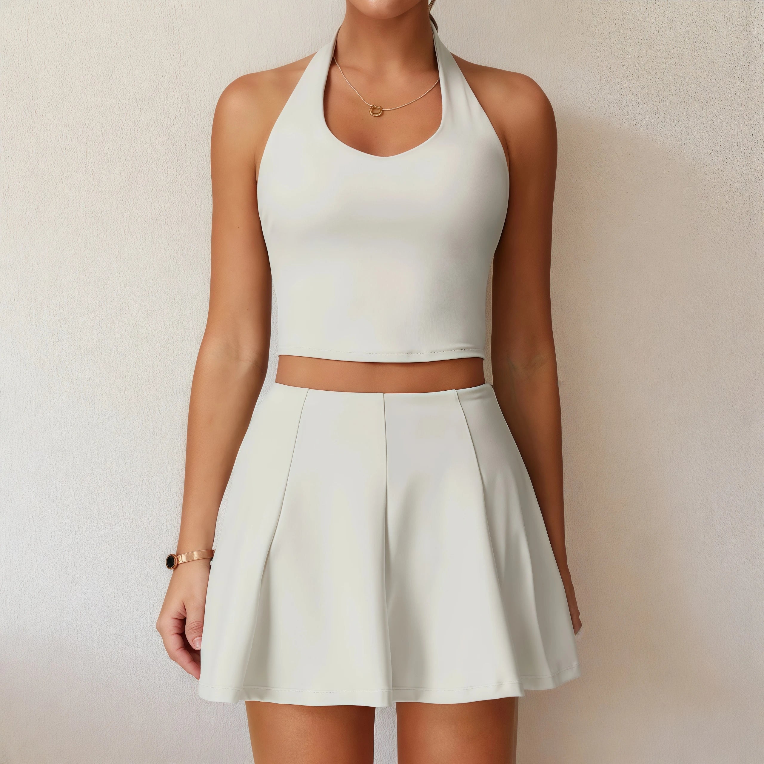 Women’s 2-Piece Tracksuit Yoga Set with Tennis Skirt, Short Sports Suit Gym Outfit, Fitness Golf Dress Activewear Workout Clothe - GilloServ