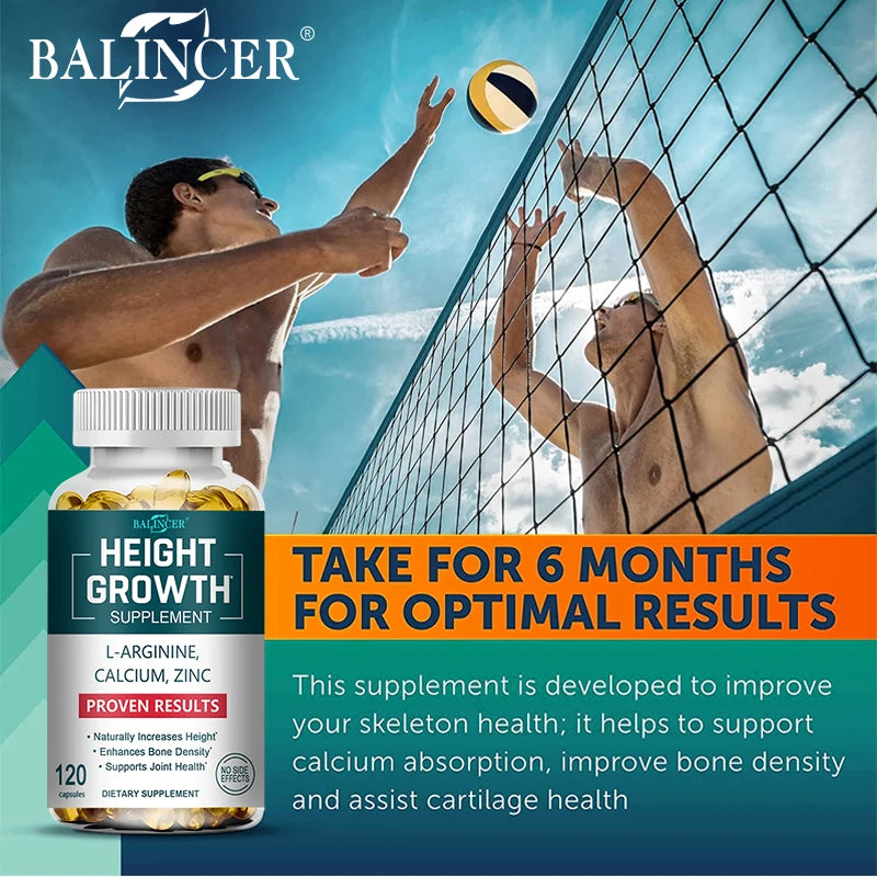 Height Growth Supplement - with Calcium, Vitamin D3 To Support Joint Health, Bone Strengthening and Growth - 120 Capsules - GilloServ