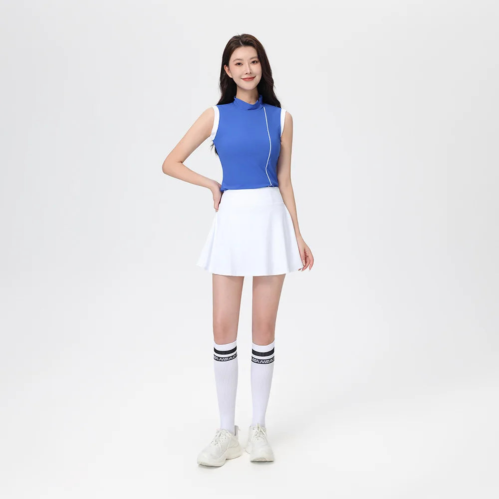 Golf Wear Women 2025 Blue Sleeveless Top Vest White Skirt Tennis Outfit - GilloServ