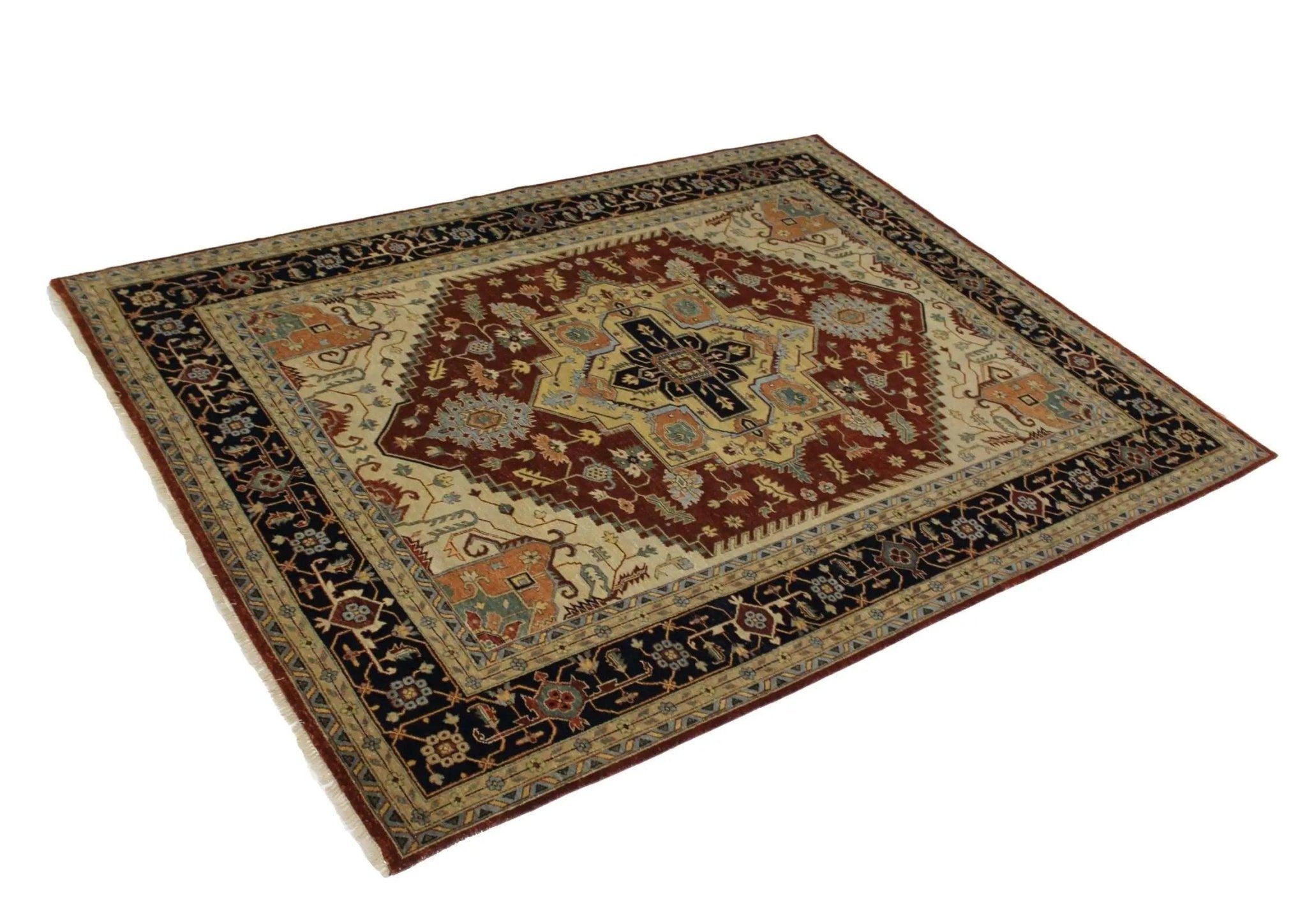 Canvello Hand Made Traditional Medallion Indo Serapi Rug - 9'0'' X 12'0''-1