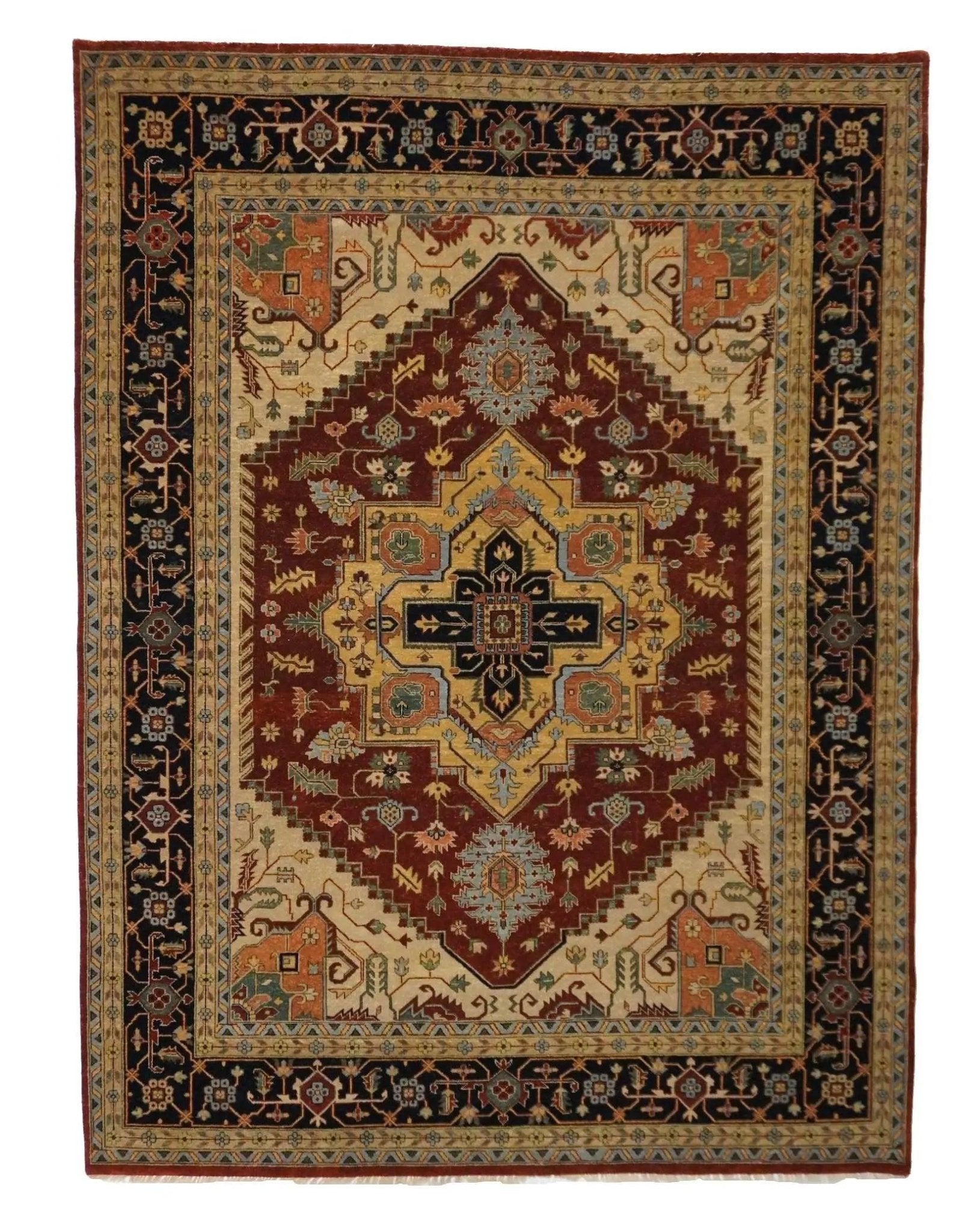 Canvello Hand Made Traditional Medallion Indo Serapi Rug - 9'0'' X 12'0''-0