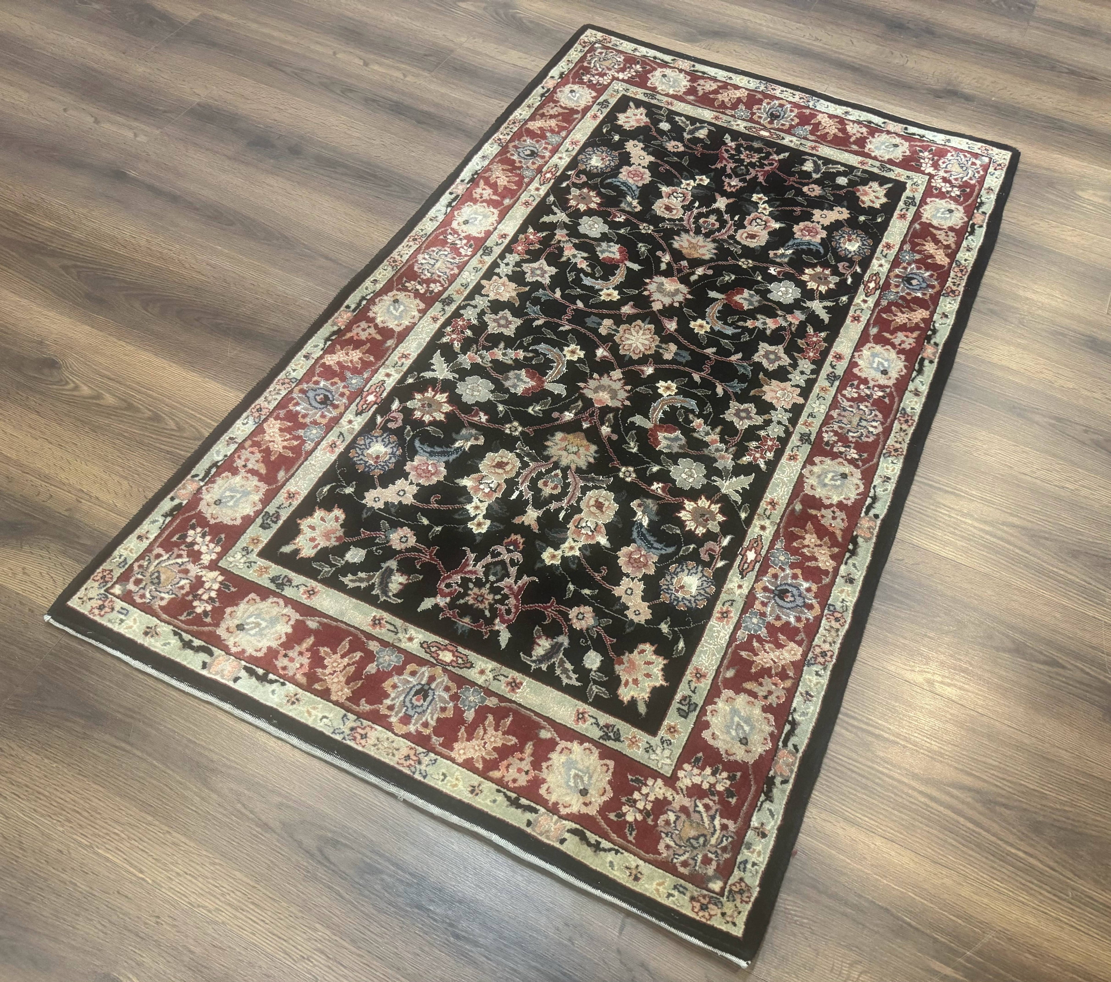 Black Sino Persian Rug 3x5, Wool with Silk Highlights, Floral, Fine 170 KPSI-1