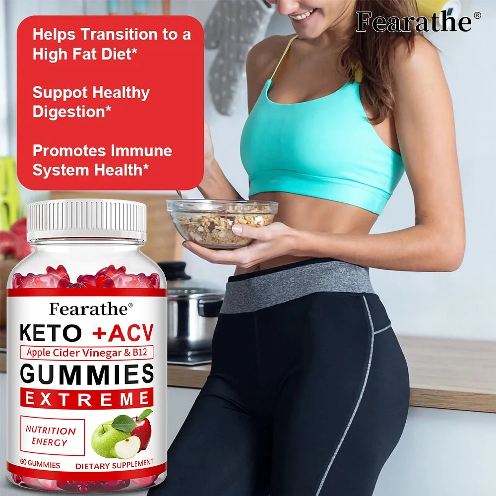 Fearathe Slimming Keto Apple Cider Vinegar Gummies Supplement Weight Loss, Reduces Anxiety & Stress Boost Immune System - GilloServ