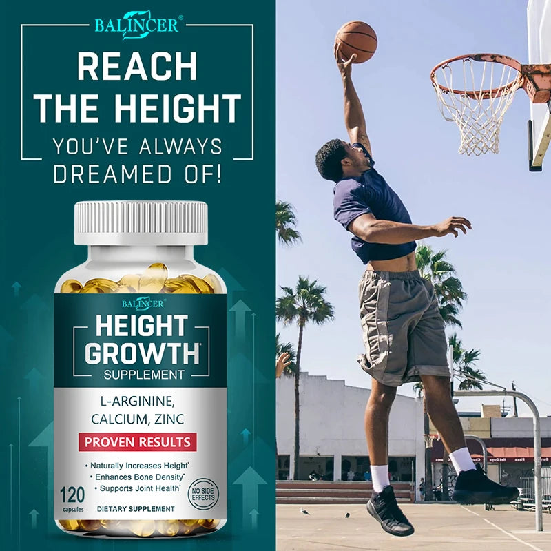 Height Growth Supplement - with Calcium, Vitamin D3 To Support Joint Health, Bone Strengthening and Growth - 120 Capsules - GilloServ