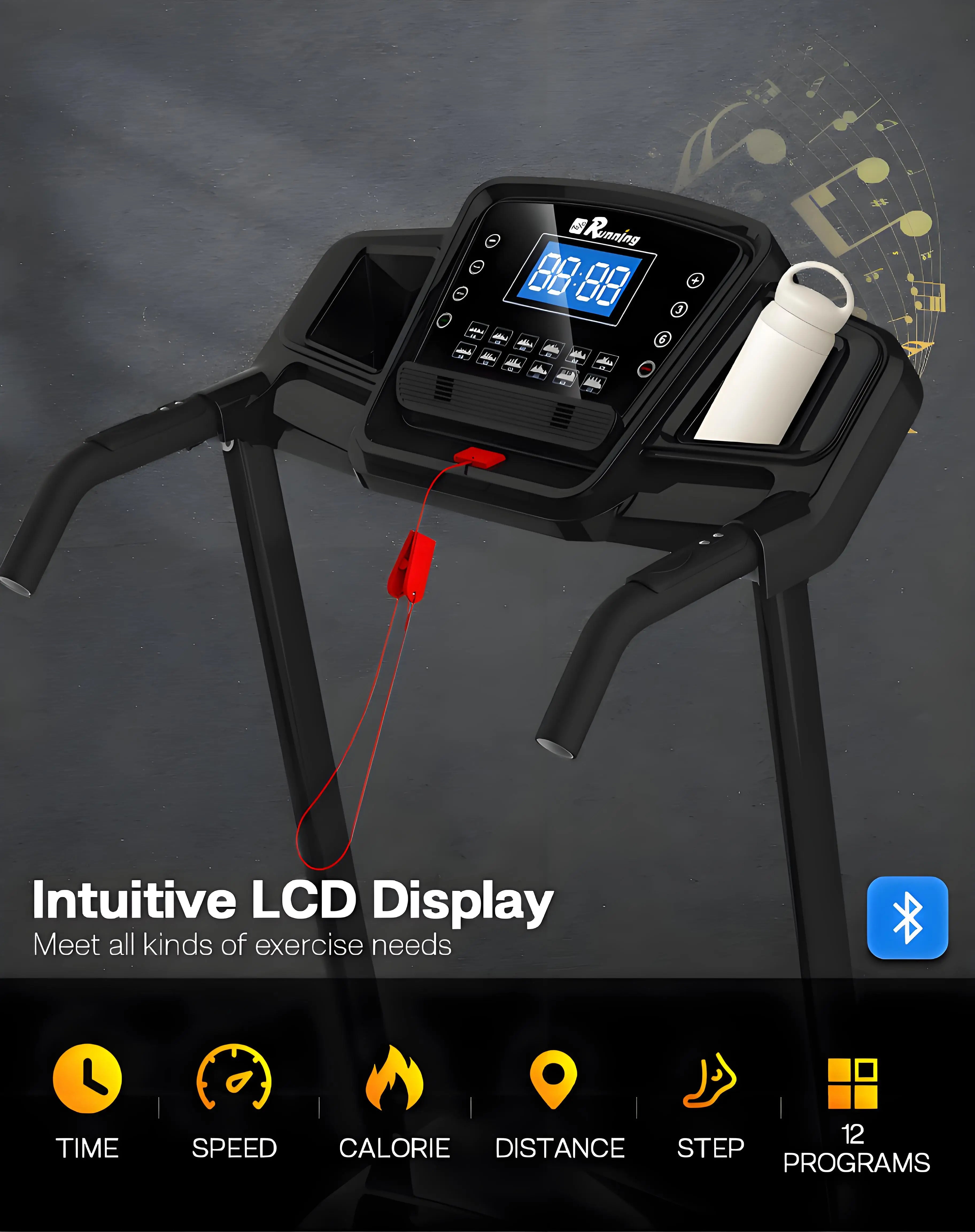 Foldable Electric Treadmill with Incline - 3.5HP Motor, Handrail Speed Control, Pulse Monitor, 12 Training Programs, Max 330lbs - GilloServ