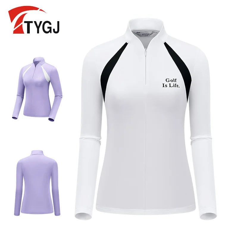 Golf Women Clothing Long Sleeved Slim Shirts Zipper Collar Quick-dry Golf Tops - GilloServ
