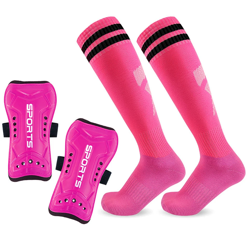 1Pair Soccer Shin Guards Socks Set Football Over Knee Length Socks - GilloServ