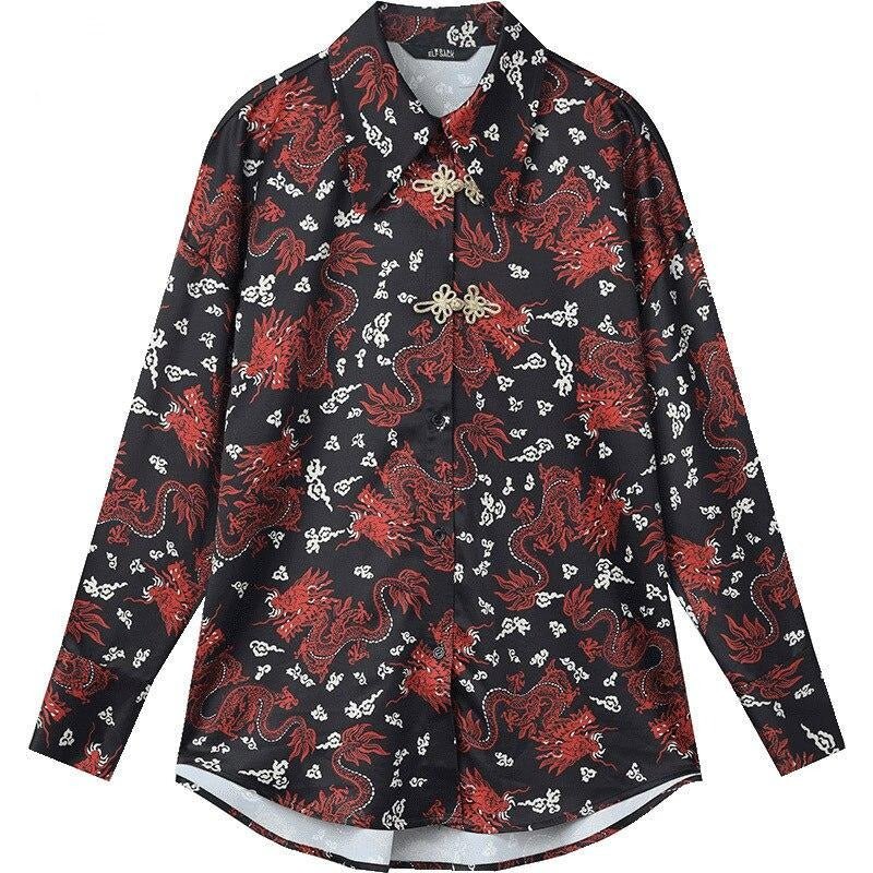 Casual Satin Shirt Women Spring Vintage Full Sleeve - GilloServ