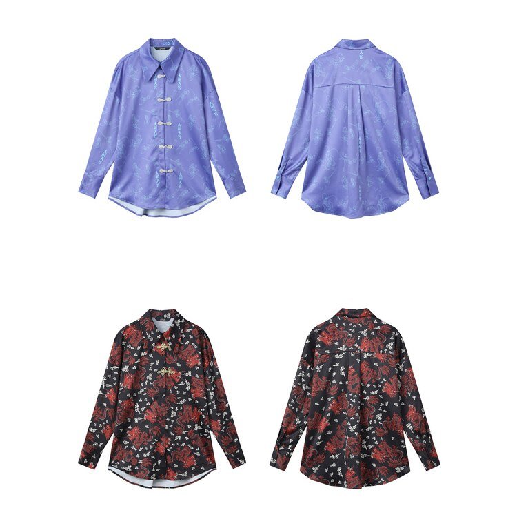 Casual Satin Shirt Women Spring Vintage Full Sleeve