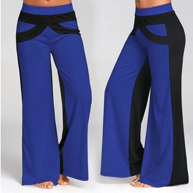 Color Patchwork Wide Leg Pants High Waist - GilloServ
