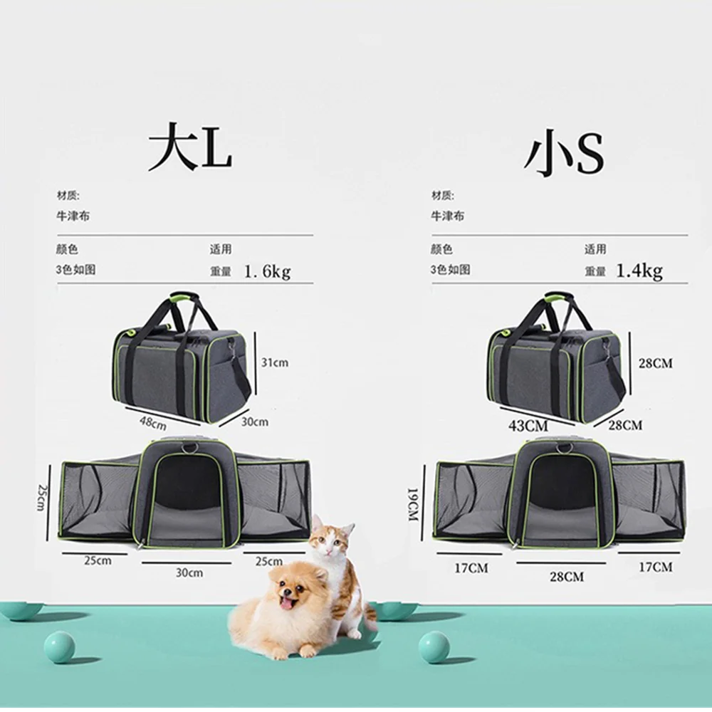 Reversible Expandable Cat and Dog Carrier - with fleece pad and pockets Travel Pet Carrier Portable outdoor carrying cat bag - GilloServ