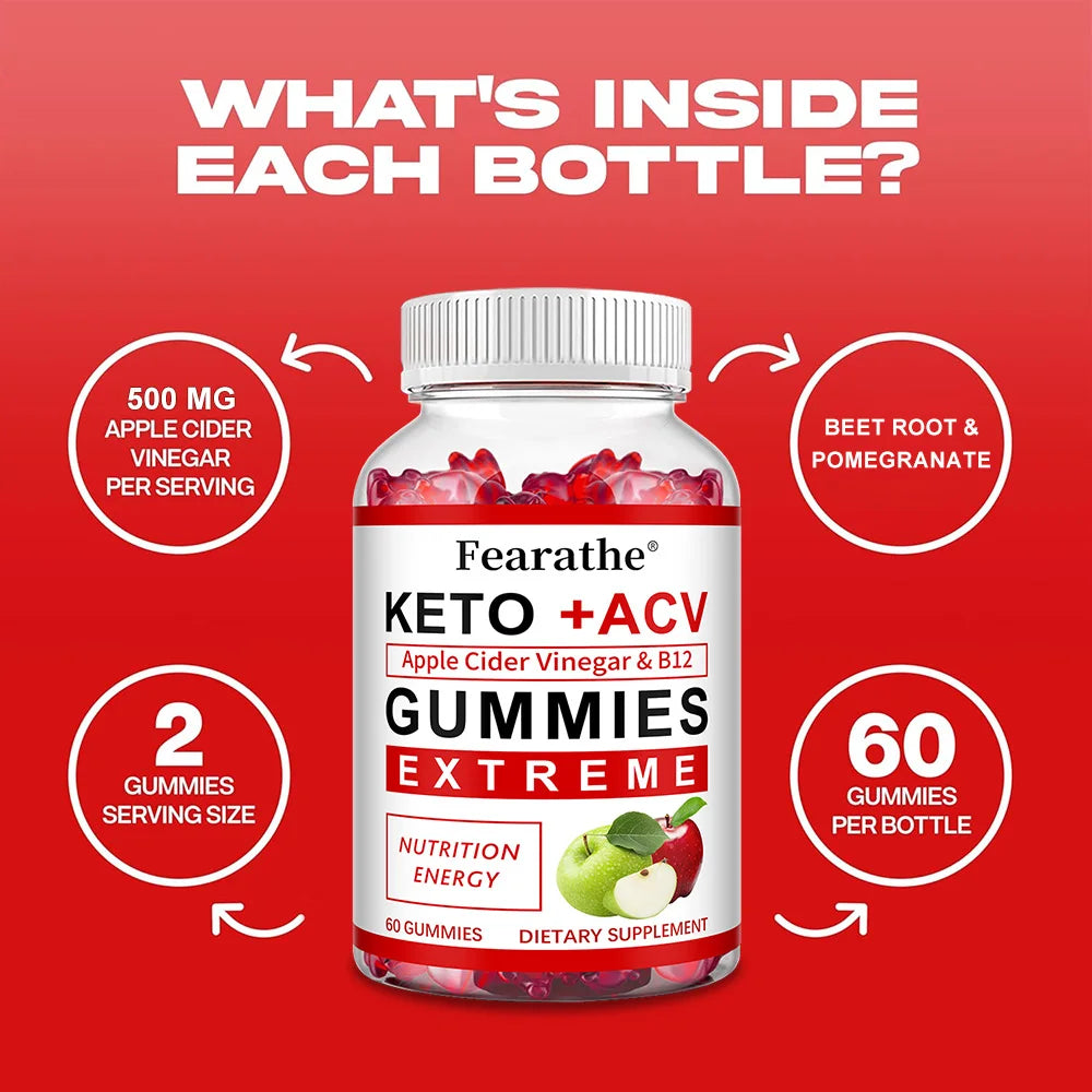 Fearathe Slimming Keto Apple Cider Vinegar Gummies Supplement Weight Loss, Reduces Anxiety & Stress Boost Immune System - GilloServ