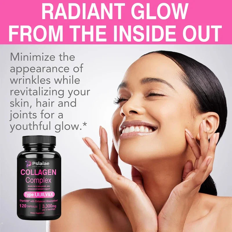 Collagen Complex Capsules - Brighten Skin Tone and Help Joint and Cardiovascular, Skin, Hair, Nails & Digestive Health - GilloServ