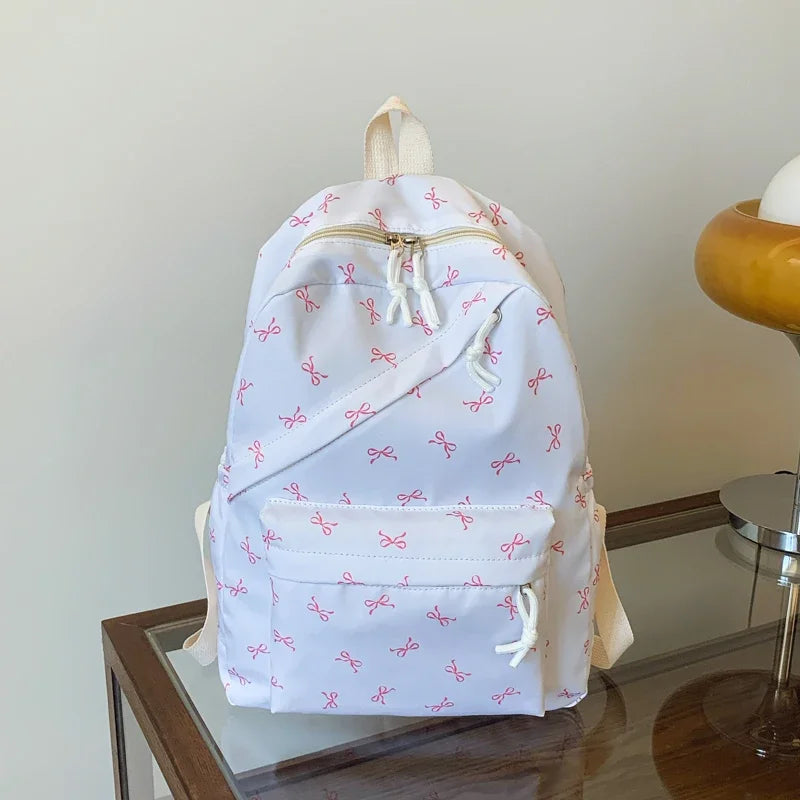 Laptop Backpack Fashionable Cute Backpack Bow Print Bookbag with Laptop Protection Adjustable Straps for Back To School Season - GilloServ