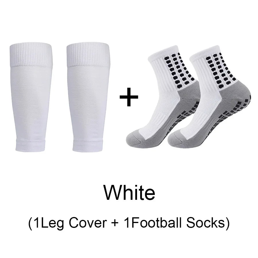 2 Pairs Set Men Grip Soccer Socks and Knee Pads Calf Sleeves Adult - GilloServ