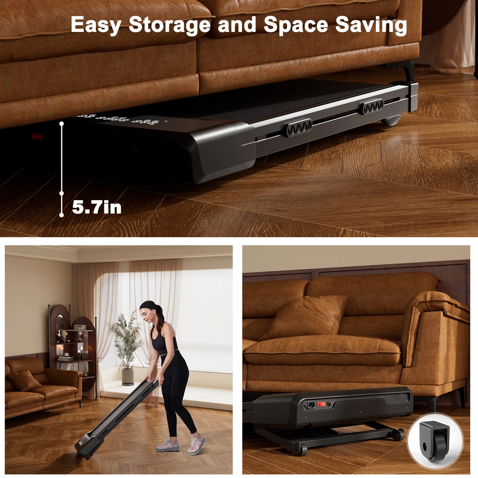 3.0HP Raceable Walking Pad Under Desk Treadmill with 9% Incline Adjustable Speed 1-6KM/H LCD Screen Display 136KG Load For Home - GilloServ