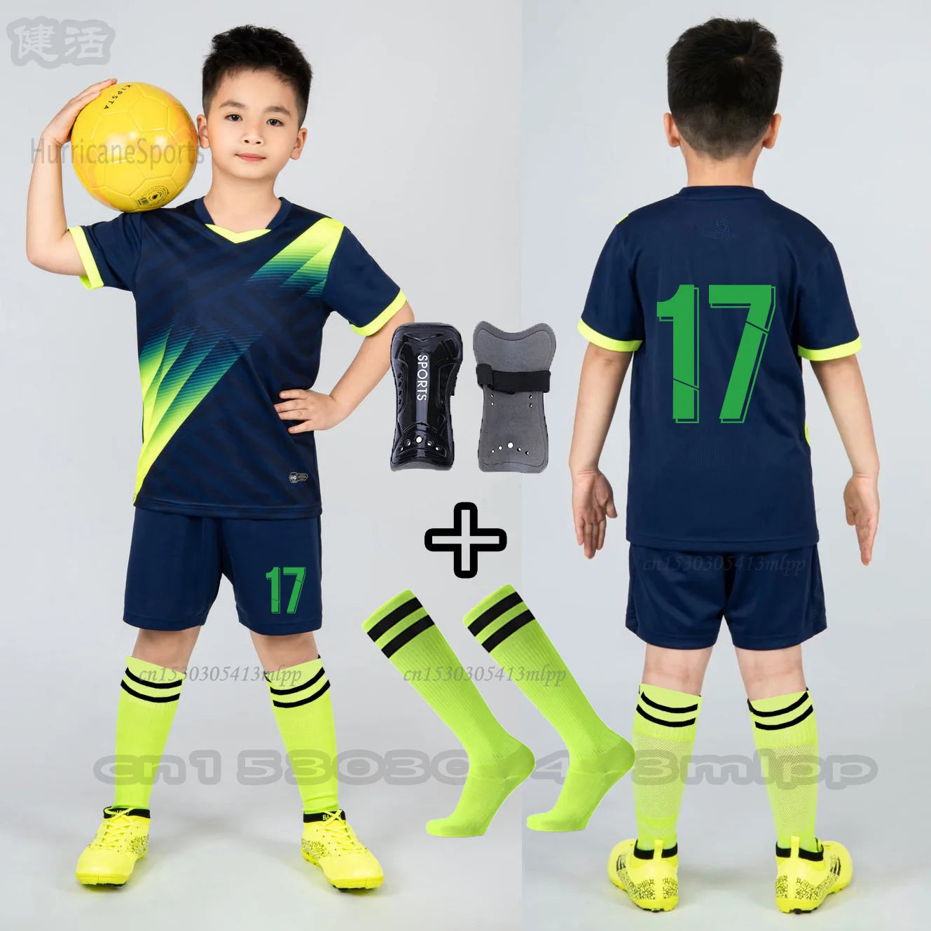 Boys Football Jersey Sets+Socks+Shin Pads Child Soccer Sports - GilloServ