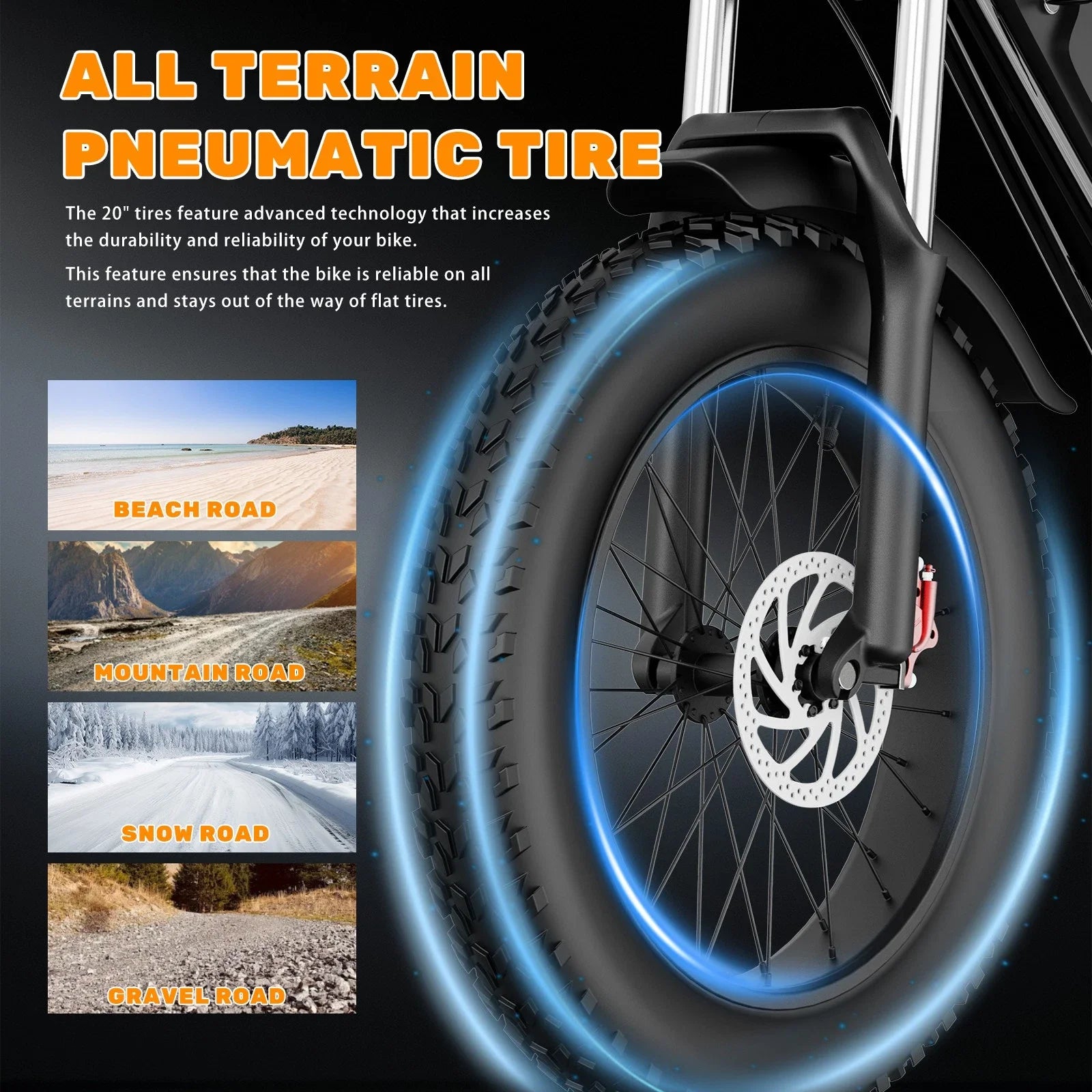 Electric Bike for Adults 1500W 33MPH 48V 20Ah Removable Battery 20" All Terrain for Mountains Sand - GilloServ