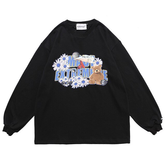 Flowers Funny Loose Sweatshirts Streetwear