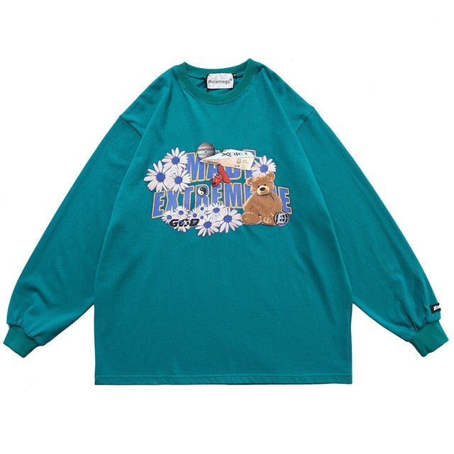 Flowers Funny Loose Sweatshirts Streetwear