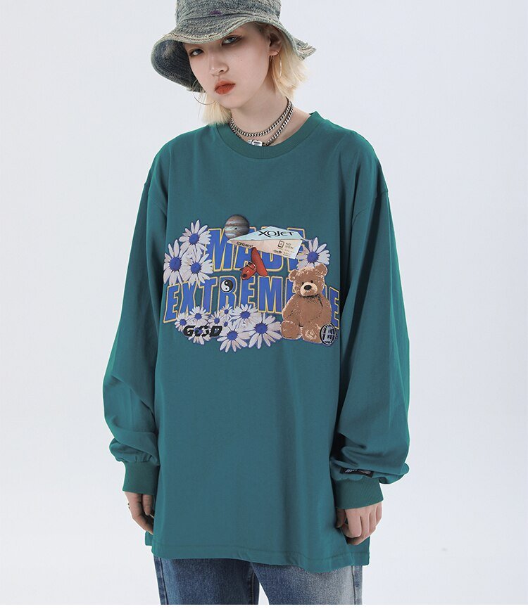 Flowers Funny Loose Sweatshirts Streetwear