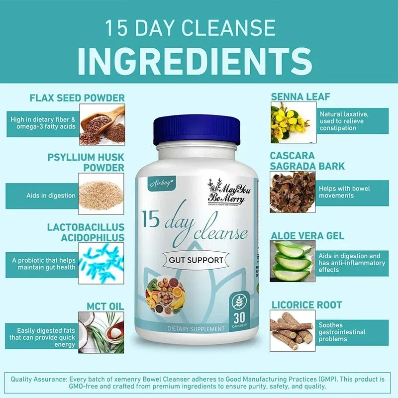Gut and Colon Cleanse & Detox for Weight Loss-15 Day Quick Cleanser - Capsules Supplement to Flush Toxins&Boost Energy for Adult - GilloServ