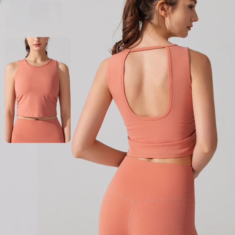 Women's Sports Bra Top with Built-in Padded Cups Breathable Yoga Vest - GilloServ